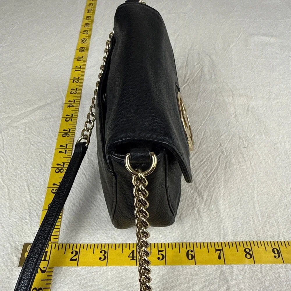 Michael Kors Black Leather Small Essentials Crossbody Purse Gold Accent Festival